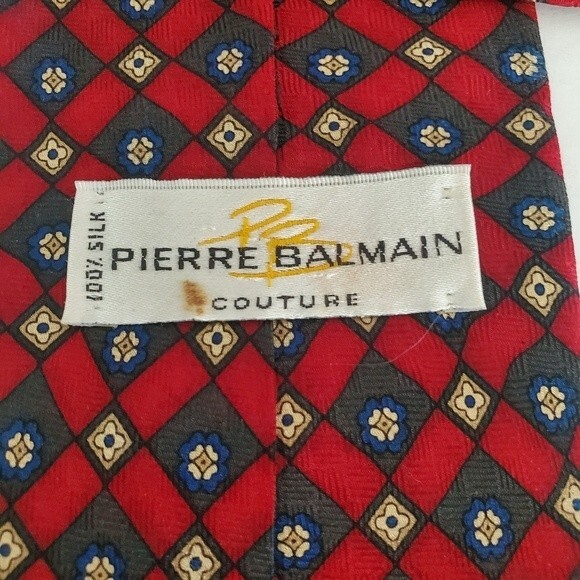 Pierre Balmain Couture Vintage Red 100% Silk Geometric Floral Tie - Picture 3 of 10